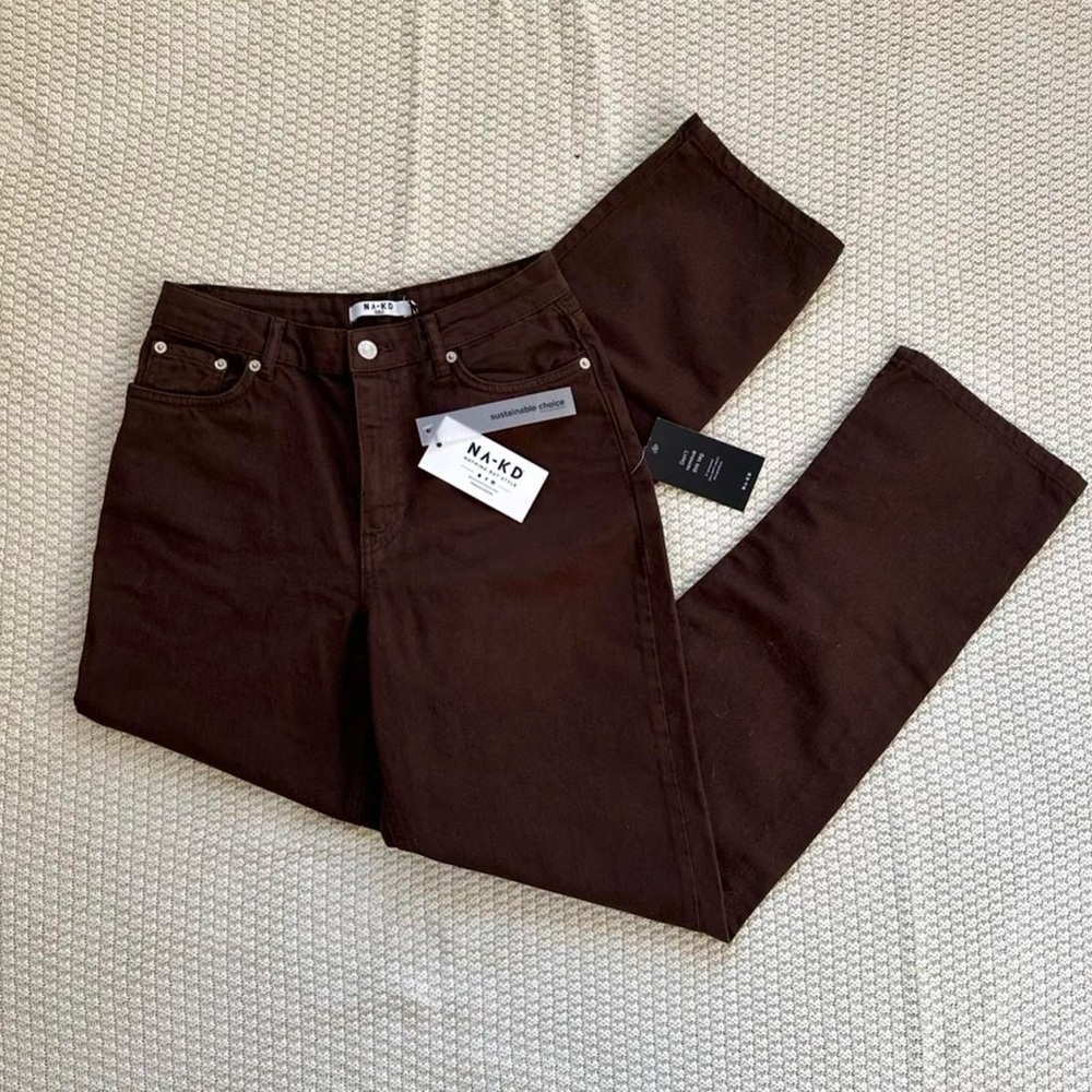 NWT NA-KD Brown Straight Leg Jeans - Picture 3 of 9